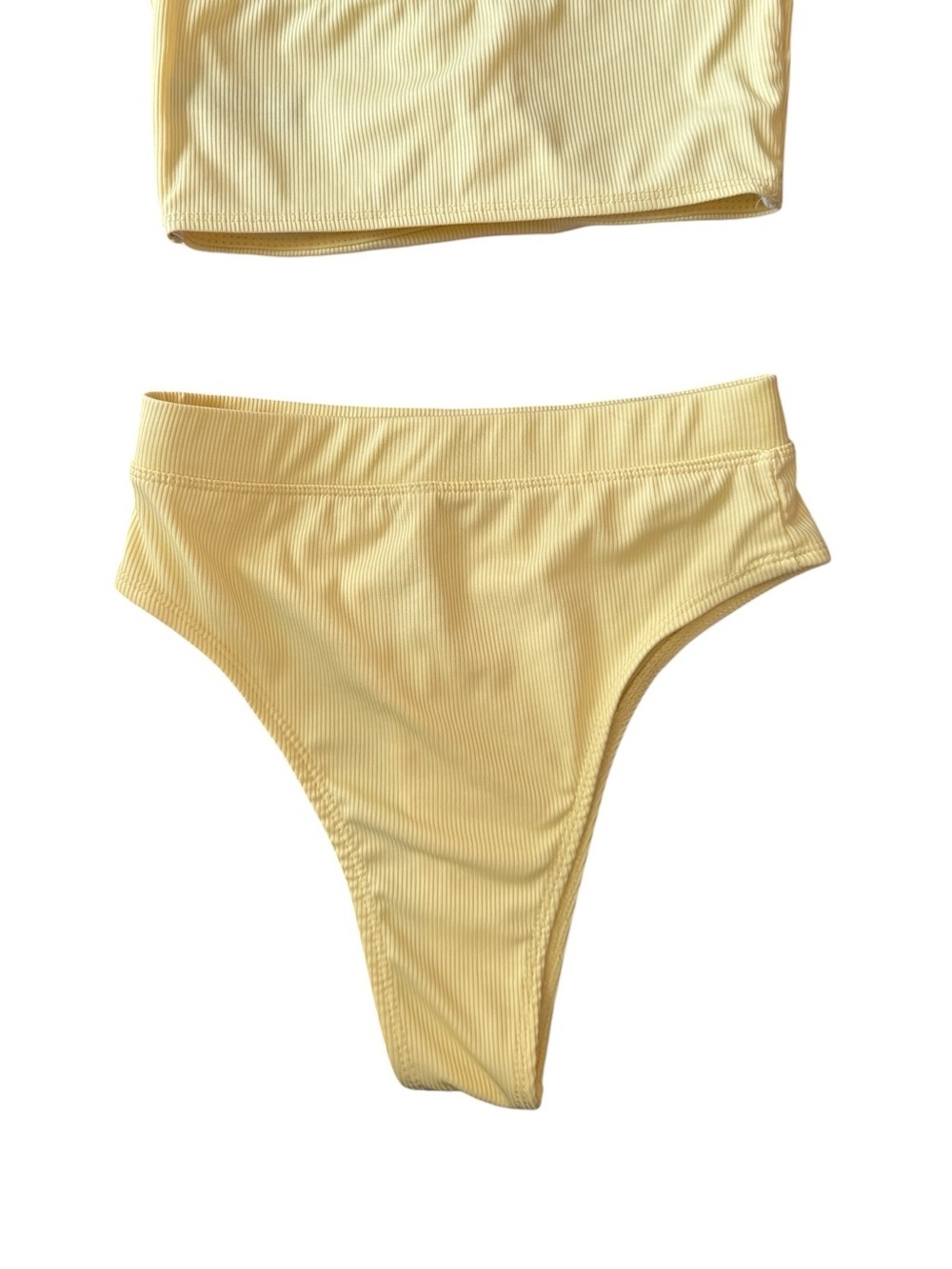 Refuge Ribbed Yellow Bandeau Bikini Set | Top S Bottom XS - Picture 4 of 7